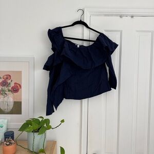 Leith Off-Shoulder Ruffle Navy Blouse